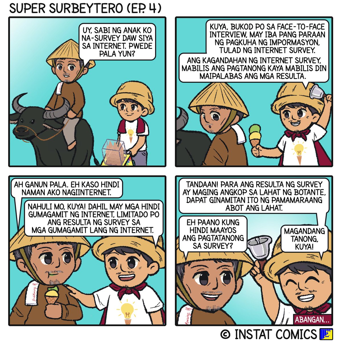 uplb_instat's tweet photo. Nakasagot ka na ba sa isang election survey gamit ang internet?
Sa episode na ito, malalaman natin ang mga katangian at limitasyon ng isang internet survey. Saksihan ang pakikipagsapalaran ni Super Surbeytero sa Barrio Maalam.
#SuperSurbeytero #INSTATComics #UPLBsaHalalan2022 https://t.co/9spUbWutKQ