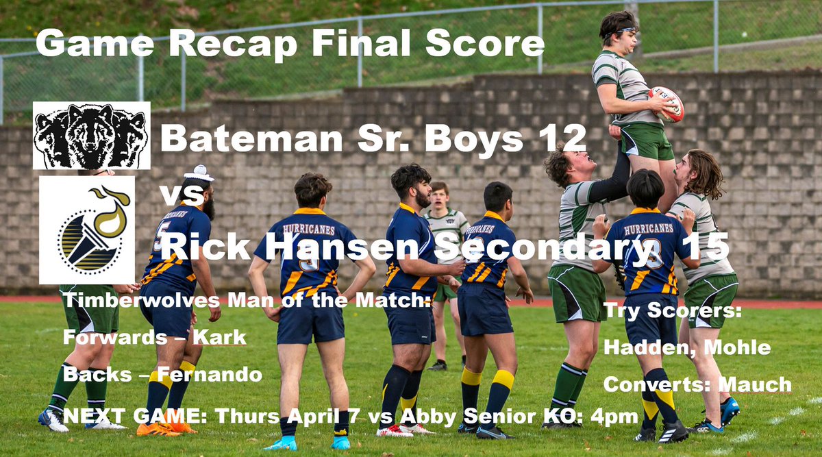BatemanRugby's tweet photo. Senior Boys 2nd XV had a close game against Rick Hansen Sec.

@AbbyNews https://t.co/M3rydS0MSM