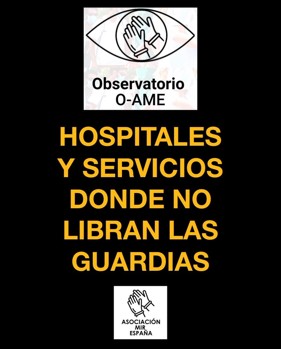 AsociacionMIRe's tweet photo. NO LIBRANZA GUARDIAS MIR

🚩 Lista de hospitales y servicios donde no libran las guardias los/as MIR

Habrá más hospitales y servicios que incurran en las mismas prácticas, pero estas son las denuncias que los/as MIR han registrado en el OBSERVATORIO AME desde 2020.

#MareaMIR https://t.co/tXVXr73eR2