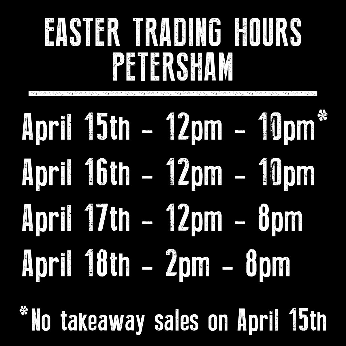 Batch Brewery Easter Trading Hours - All Venues