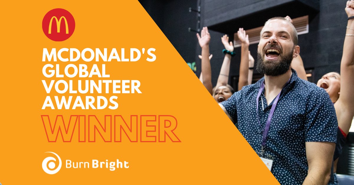 BurnBrightAU's tweet photo. We can't believe it!  🤯 Yesterday at the McDonald's Global 2022 Worldwide Convention, Burn Bright was announced as a winner of the McDonald's Global Volunteer Awards alongside one of our community Simon Thurston! To read the story, take a look here: https://t.co/gyXED2e6n1 https://t.co/ozG4z0ZJZE