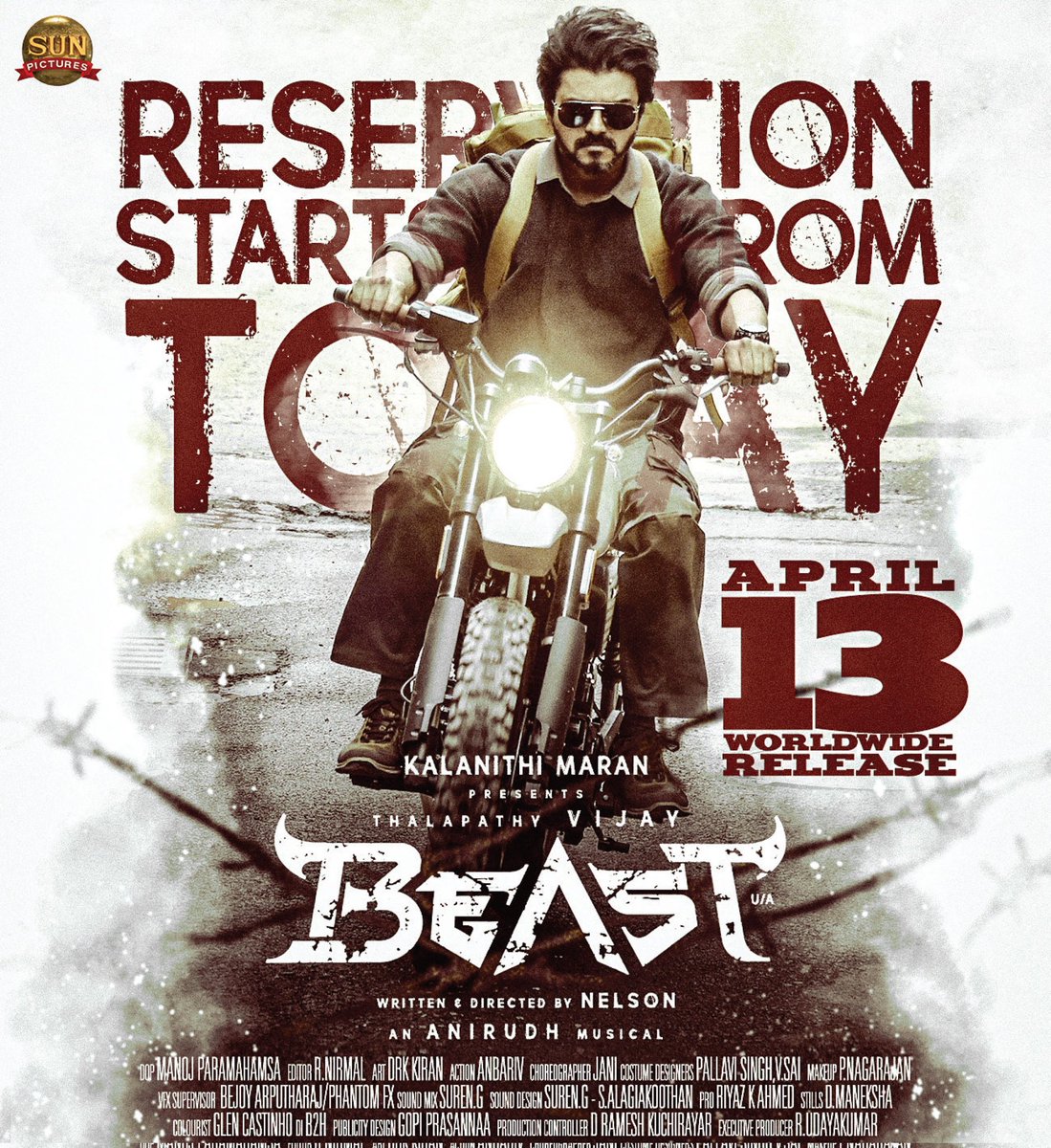 AmirthamCinema's tweet photo. Ena Nanba Reservation start panalama

Update on few Hours🤫
@AmirthamCinema @actorvijay @Nelsondilpkumar @sunpictures 
#BeastMovie #BeastFromApril13 https://t.co/hVi81bqTq6
