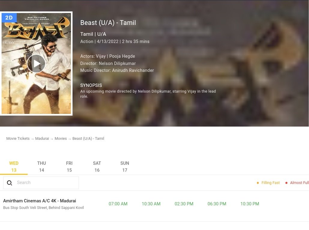 #beast Bookings Started at Madurai Amirtham Cinemas. Book your soon @TicketNew #BeastMovie #ThalapathyVijay #BeastFromApril13th