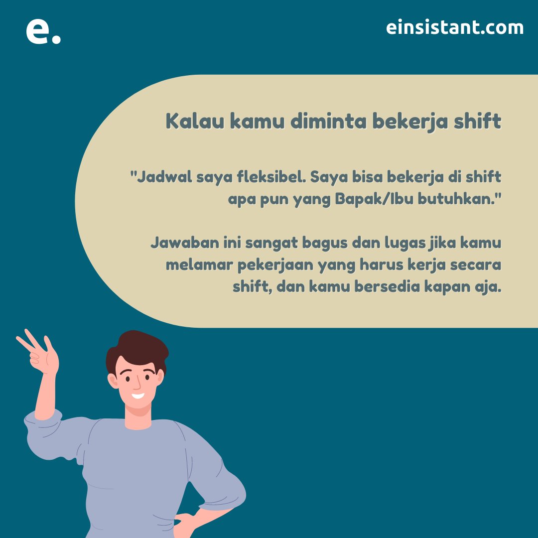 einsistant's tweet image. Sudah yakin siap kerja, tapi giliran ditanya rekruter "Kapan kamu bisa mulai bekerja di sini?" masih bingung mau jawab apa?

Duh, jangan sampai salah jawab deh FrEins, bisa fatal banget. Nih einsistant.com coba kasih beberapa contoh cara jawab pertanyaan itu ya!
