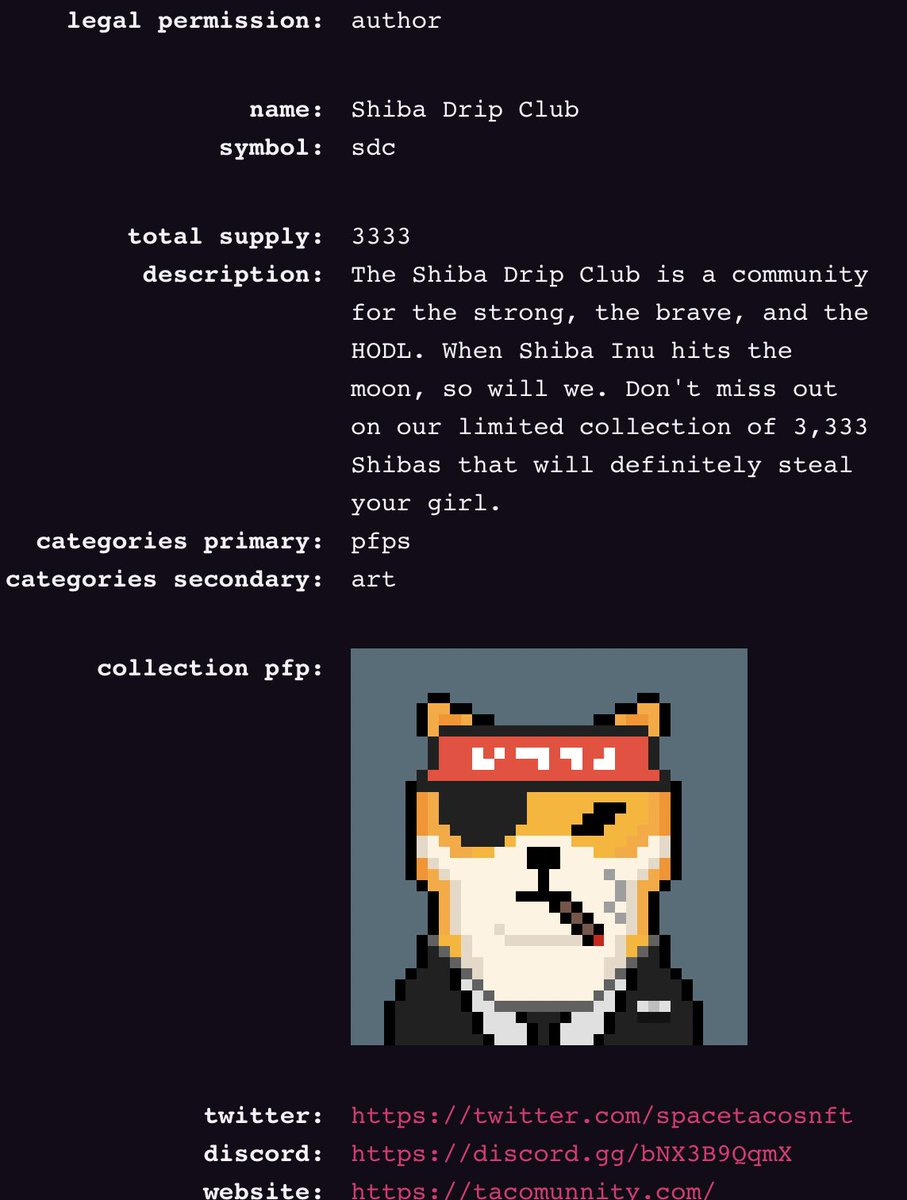 NEW COLLECTION IN THE WORKS 

The Shiba Drip Club will be listed on LaunchMyNFT and MagicEden soon!

Stay tuned and don't miss out on the limited supply of 3,333 Dripping Shibas! 
#NFT #MagicEden #SolanaNFTs #newcollection #like4like