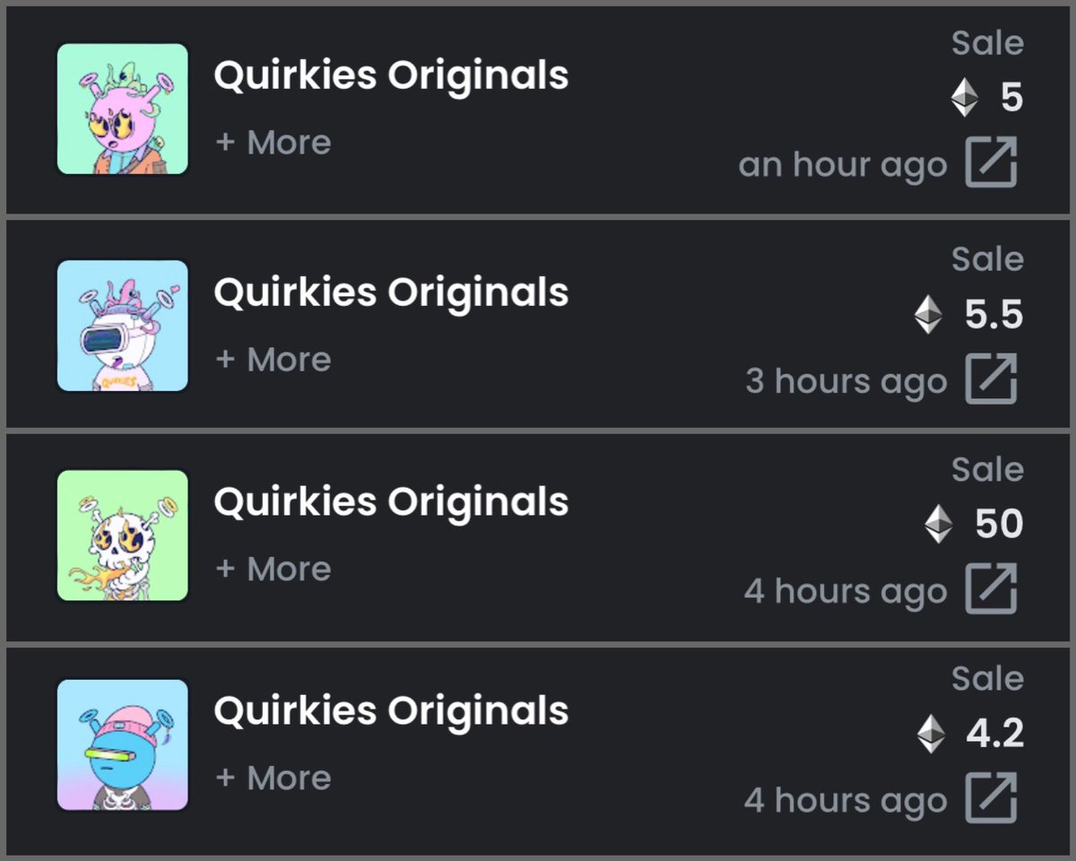 CalmDev7's tweet image. @quirkiesnft overnight (GMT) sales include a 50e 1/1 sale! congrats @TheGOODmanLife1 
#VisionGang also continues to strengthen with more #GreenVision sales, will the greens floor catch up with #PinkVision?