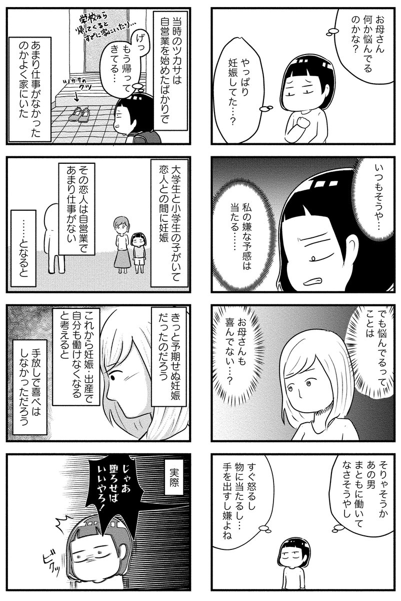 嫌な予感が確信に変わっていく。
母の再婚相手を殺したいほど憎んだ話6(1/2)
#エッセイ漫画
#母の再婚相手を殺したかった