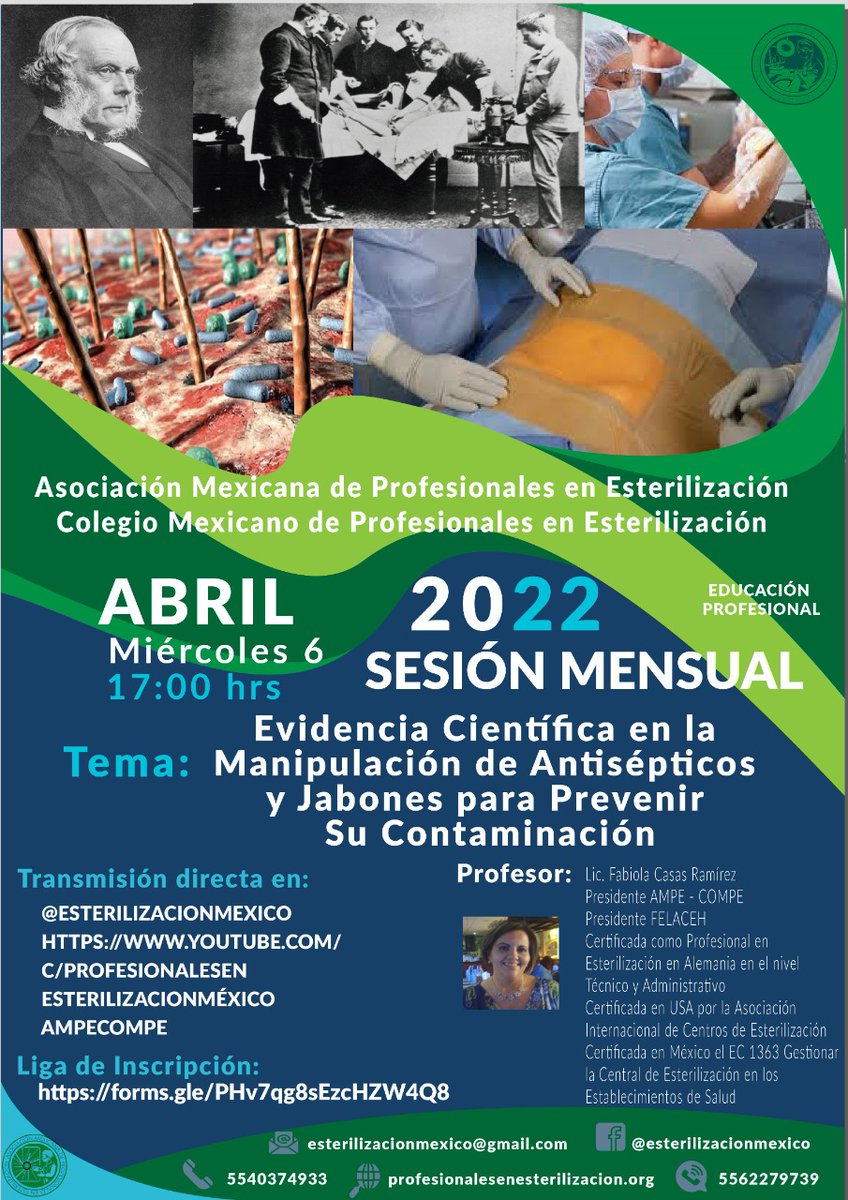 ampe_compe's tweet photo. 🫧🧴🧽🧪 #SESIÓN #MENSUAL 
📅6 DE ABRIL 2022
🕔 17:00 HRS
#EVIDENCIA #CIENTÍFICA EN LA MANIPULACIÓN DE #ANTISÉPTICOS Y #JABONES PARA PREVENIR SU #CONTAMINACIÓN
https://t.co/J1A2QdXvS0 
#AMPE #COMPE #esterilizacionmexico  #profesionalesenesterilizacion  #ampeycompesiemprecontigo https://t.co/SF9NiANxr4
