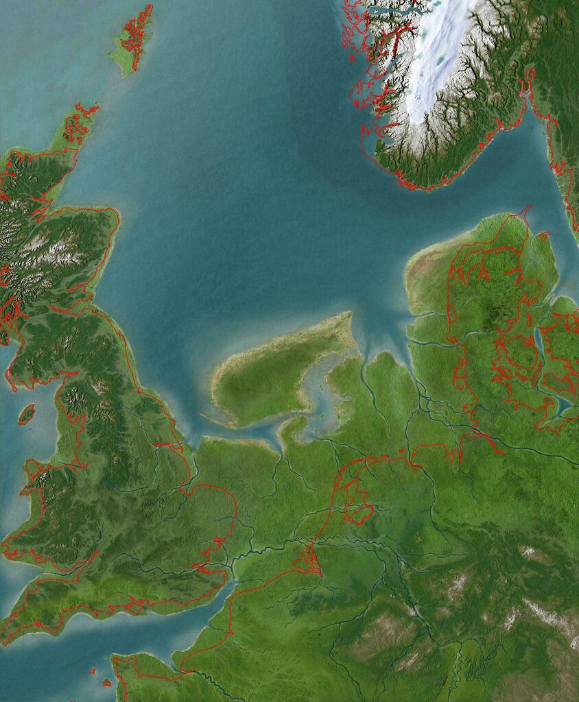 Doggerland 8000 b.c. Maps like this amaze me One land mass from Britain to continental Europe Everything we think is fixed in imperceptibly changing What dramatic changes will we see in 8000 years time? h/t @AddictMap #geography