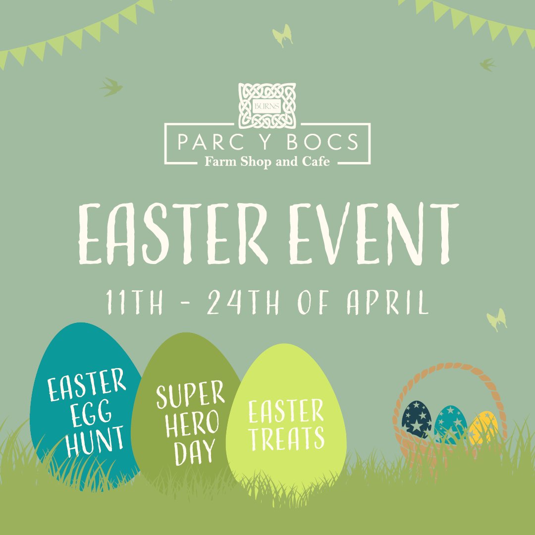 We're packing the half term break with amazing activities that'll keep the whole family entertained! 

Bring the whole family to Parc y Bocs for our Easter Egg Hunt from 11th April, as well as Face Painting and a special Superhero Day! 

#Easter