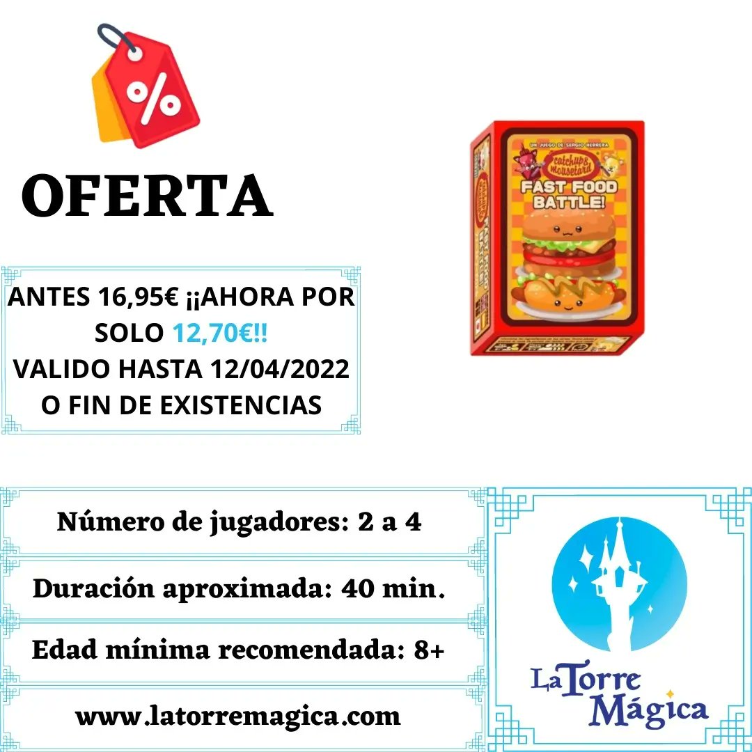 la_torre_magica's tweet photo. Como cada miércoles llegan los juegos a PRECIOS MÁGICOS. 

- #elcastillodelterror de @atomoeditorial 
- #ensaladadepuntos @deviriberia 
- #monstrys de @EdicionsE 
- #fastfoodbattle de @mixinjuegos 

#latorremagica #latorremágica #juegosapreciosmagicos #juegosenoferta https://t.co/uU7FRdXVtY