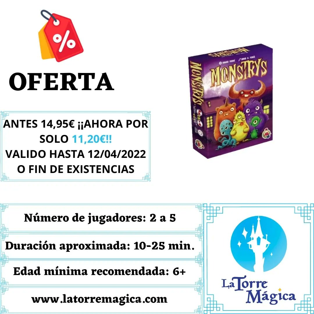 la_torre_magica's tweet photo. Como cada miércoles llegan los juegos a PRECIOS MÁGICOS. 

- #elcastillodelterror de @atomoeditorial 
- #ensaladadepuntos @deviriberia 
- #monstrys de @EdicionsE 
- #fastfoodbattle de @mixinjuegos 

#latorremagica #latorremágica #juegosapreciosmagicos #juegosenoferta https://t.co/uU7FRdXVtY