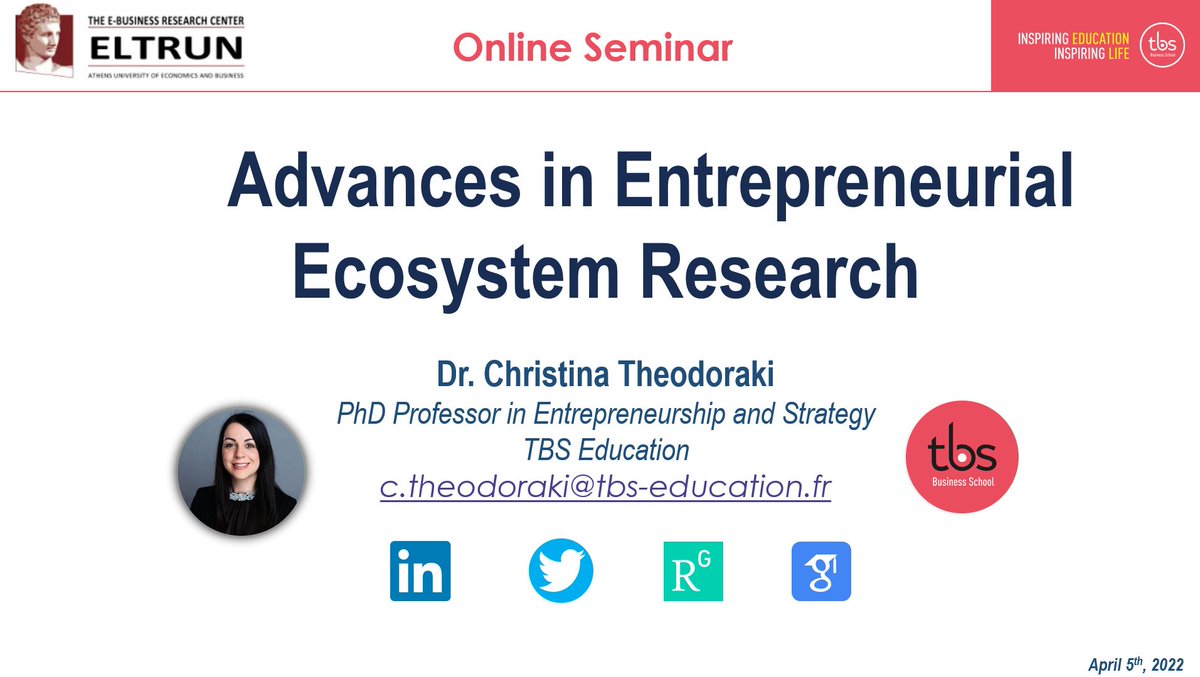 C_Theodoraki's tweet photo. 💎Great discussion on the Advances in Entrepreneurial Ecosystem Research at #ELTRUN @AUEB Athens University of Economics and Business #Greece🚀
Thank you for the kind invitation. It is always a pleasure to talk to my #HomeCountry #InspiringResearch https://t.co/vrUNK5vqkf