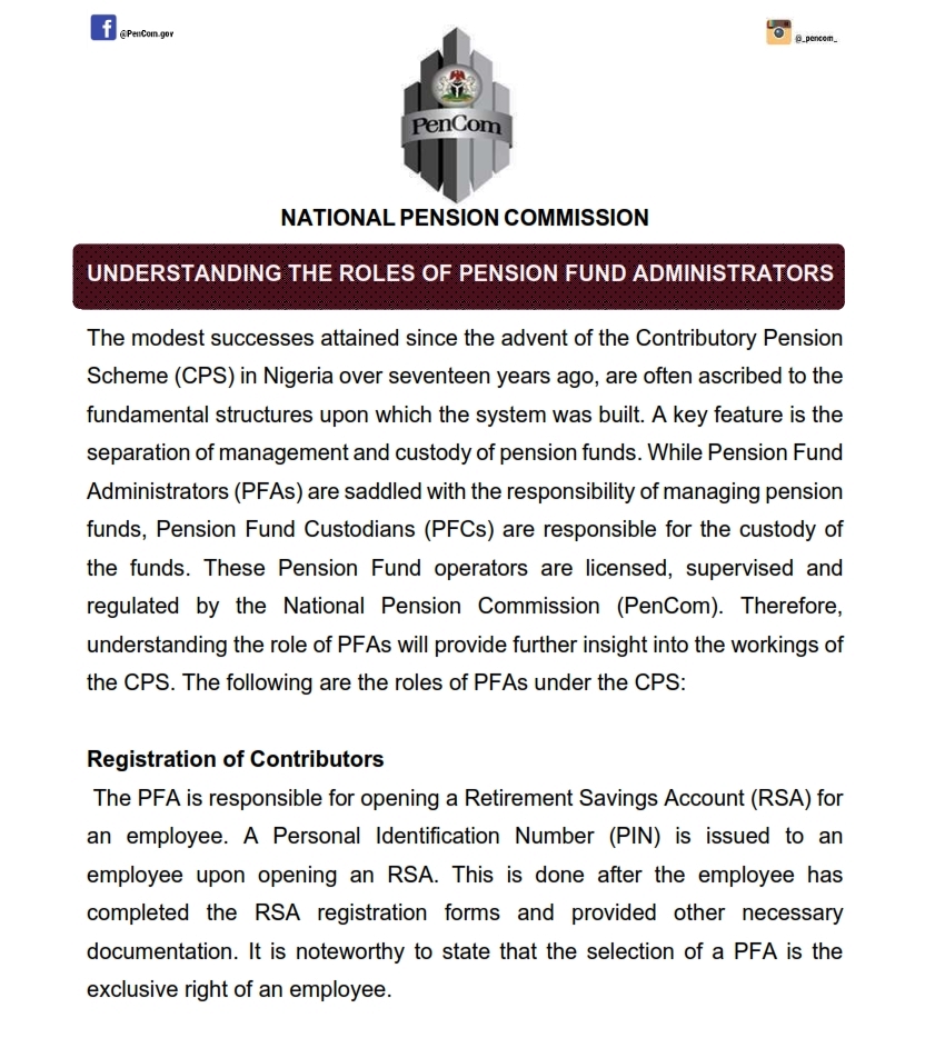 PenComNig's tweet photo. Understanding the roles of Pension Fund Administrators https://t.co/Oz1LfuMWLw