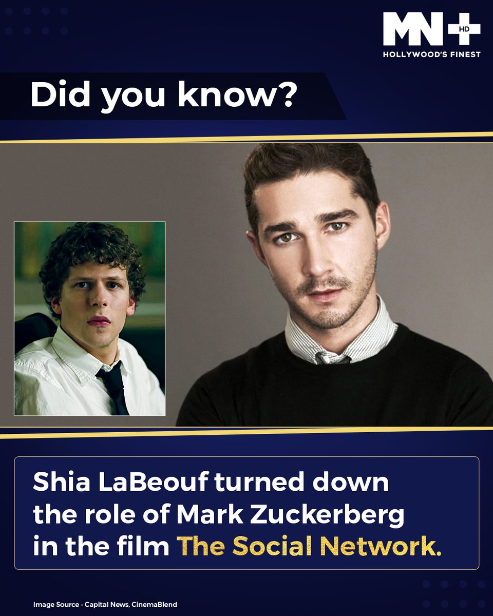 Due to other work commitments, Shia LaBeouf had to pass on the lead role in The Social Network, which later went to Jesse Eisenberg who pulled it off with ease.
Have you watched the film?

#HollywoodsFinest #HollywoodActors #ShiaLaBeouf https://t.co/52zgqotFNl
