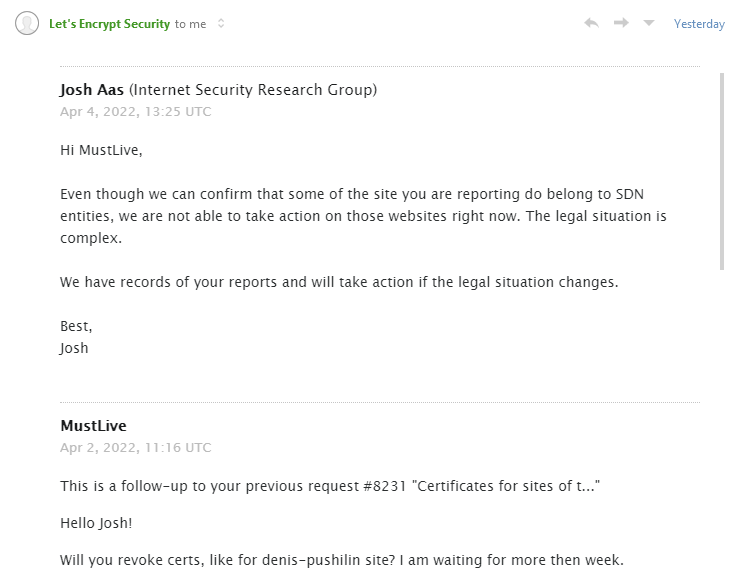 MustLiveUA's tweet photo. Американська компанія Let's Encrypt вирішила підтримати Росію та з березня відмовляється блокувати сайти терористів https://t.co/26PGjxKvg6. https://t.co/yqCBu8ZWD7