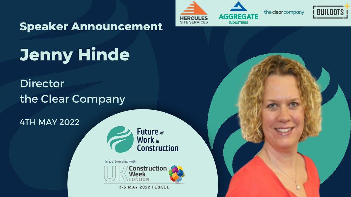 Jenny Hindle (Director, <a href="/theClearCo/">The Clear Company</a>) is a speaker for FWC Live.
 
Taking place 4th May 2022 at the <a href="/UK_CW/">UK Construction Week</a> event at the Excel centre in London.

Register: futureofworkinconstruction.com

Sponsors 
<a href="/hercules_plc/">Hercules PLC</a> @AggregateUK <a href="/theClearCo/">The Clear Company</a> <a href="/buildots/">Buildots</a> 
 
#constructionuk