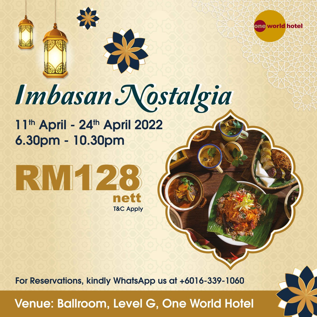 Delight your business associates, colleagues and family with our bountiful Imbasan Nostalgia buffet spread in One World Hotel's Ballroom, located on Level G. 

If you prefer banquets over buffets, click this link to purchase: oneworldhotel.my/menu/

#oneworldhotel #Ramadan