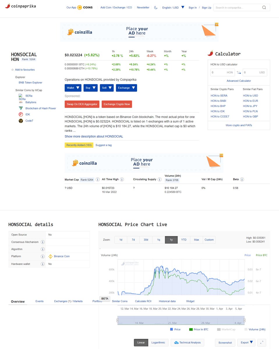 We are listed on Coinpaprika! 
Thanks to Coinpaprika, the most reliable and comprehensive platfom in the market.
You can find us on: coinpaprika.com/zh/coin/hon-ho… 
<a href="/coinpaprika/">CoinPaprika 🌶️</a>  #Web3 #DAO #Socialfi