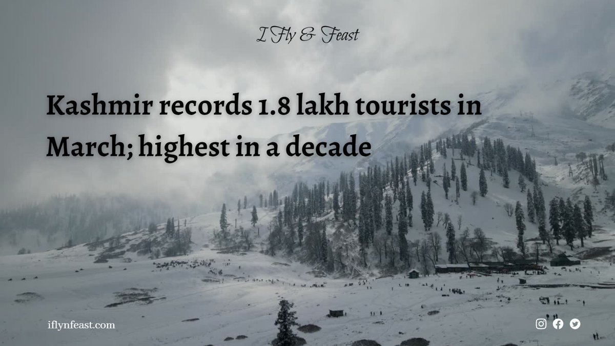 iflynfeast's tweet photo. Tourism director G N Itoo stated that Kashmir was visited by 1,79,970 tourists in the month of March 2022, which is a record in the past 10 years.

#iflynfeast #kashmir #tourists #March2022 #tourism #travelupdate #news #highestrecord #kashmirtourism 
@JandKTourism @GreaterKashmir https://t.co/ZRLmgsgY0y
