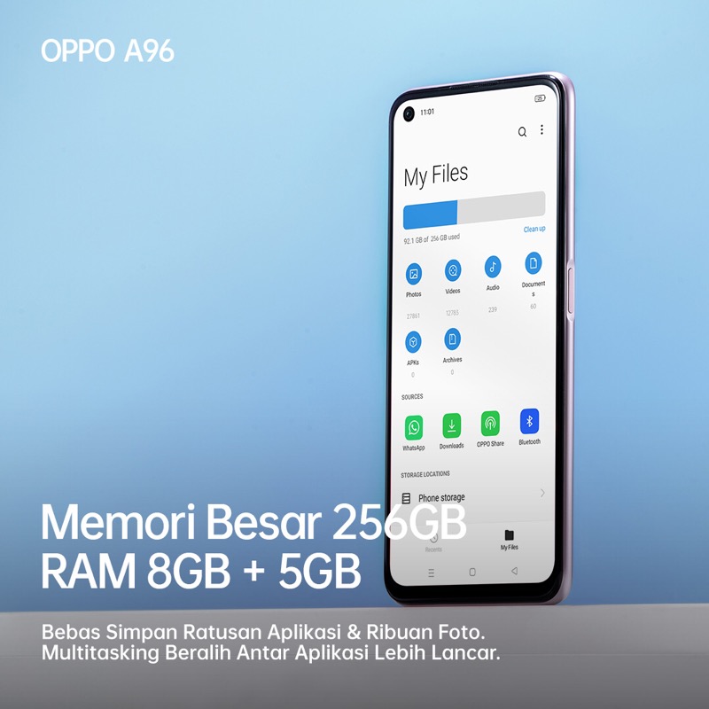 OPPOIndonesia's tweet photo. Miliki #PerformaEkstra handal dari #OPPOA96 untuk keseharian yang lebih ekstra dengan memori ROM 256GB ekstra besar &amp; RAM 8GB + 5GB. 🗂⚡️

Dapatkan penawaran eksklusif dengan pre-order OPPO A96 untuk miliki total keuntungan Rp1.359.000 terbatas dari 7 - 15 April 2022!