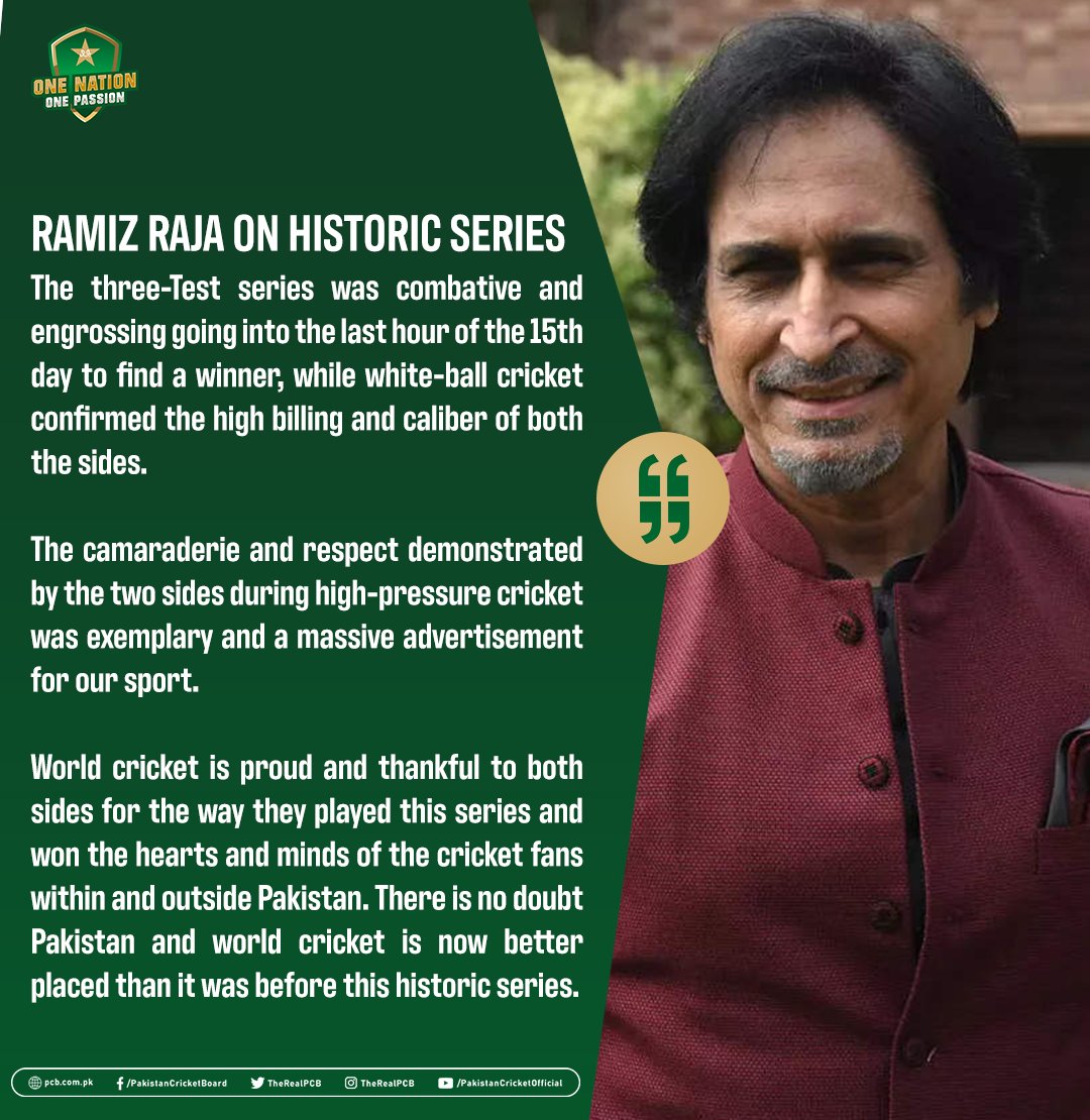 Ramiz Raja congratulates Australia and Pakistan cricket teams

More details: pcb.com.pk/press-release-…

#PAKvAUS