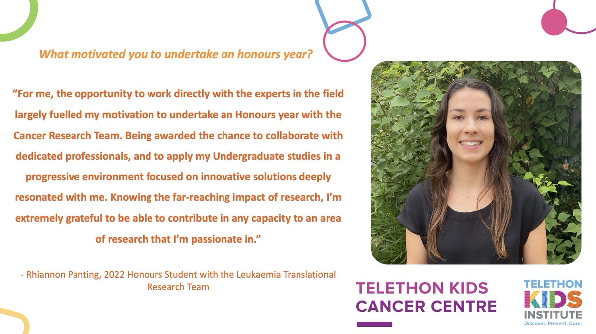 WAkidsCC's tweet photo. Rhiannon Panting is an #honoursstudent with the Leukaemia Translational Research team and has shared her reason for undertaking an honours year in research https://t.co/vaESoRQjmz