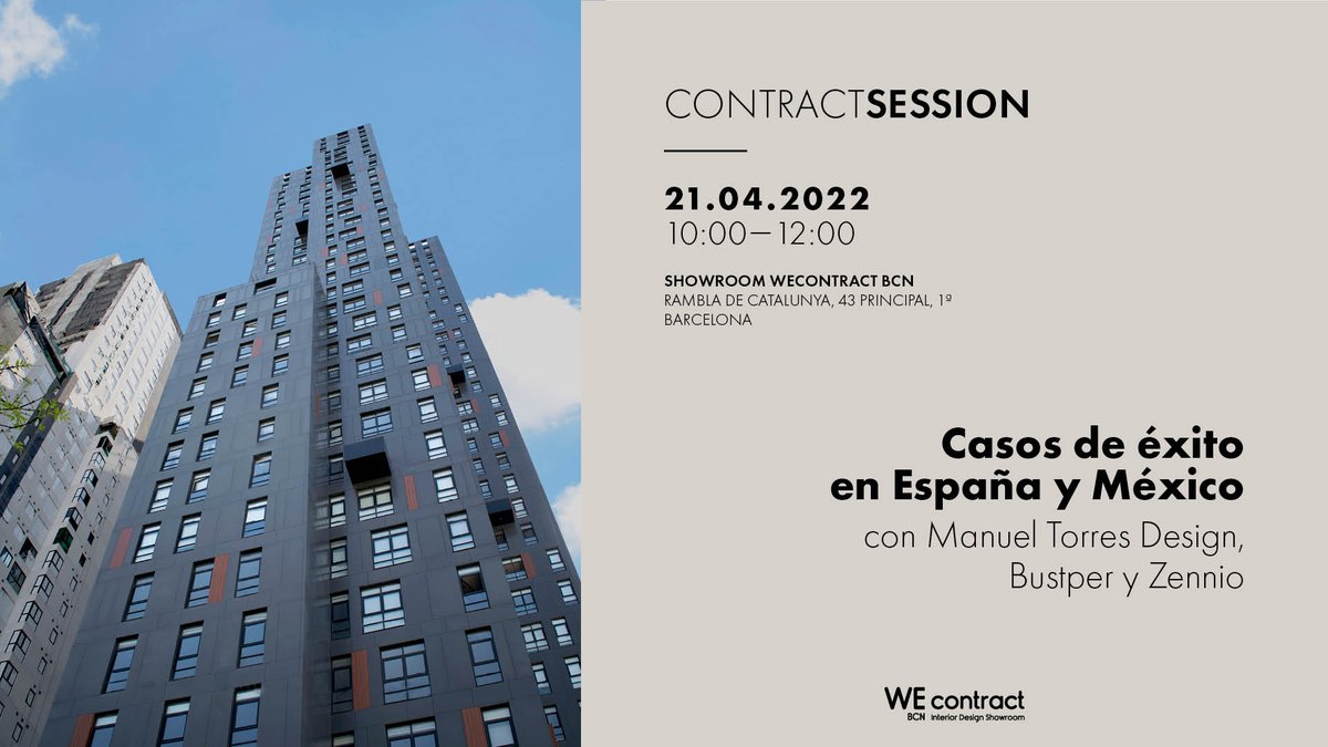 El jueves 21/04 en <a href="/WEcontractBCN/">WEcontract</a>, Manuel Torres de <a href="/MANTORRESDESIGN/">MANUEL TORRES DESIGN</a> nos explicará cómo consigue imprimir su sello de autor, utilizando su pasión por estar siempre a la vanguardia de la innovación como una de sus herramientas.

Inscríbete en el enlace 👇
bit.ly/36RzWnp