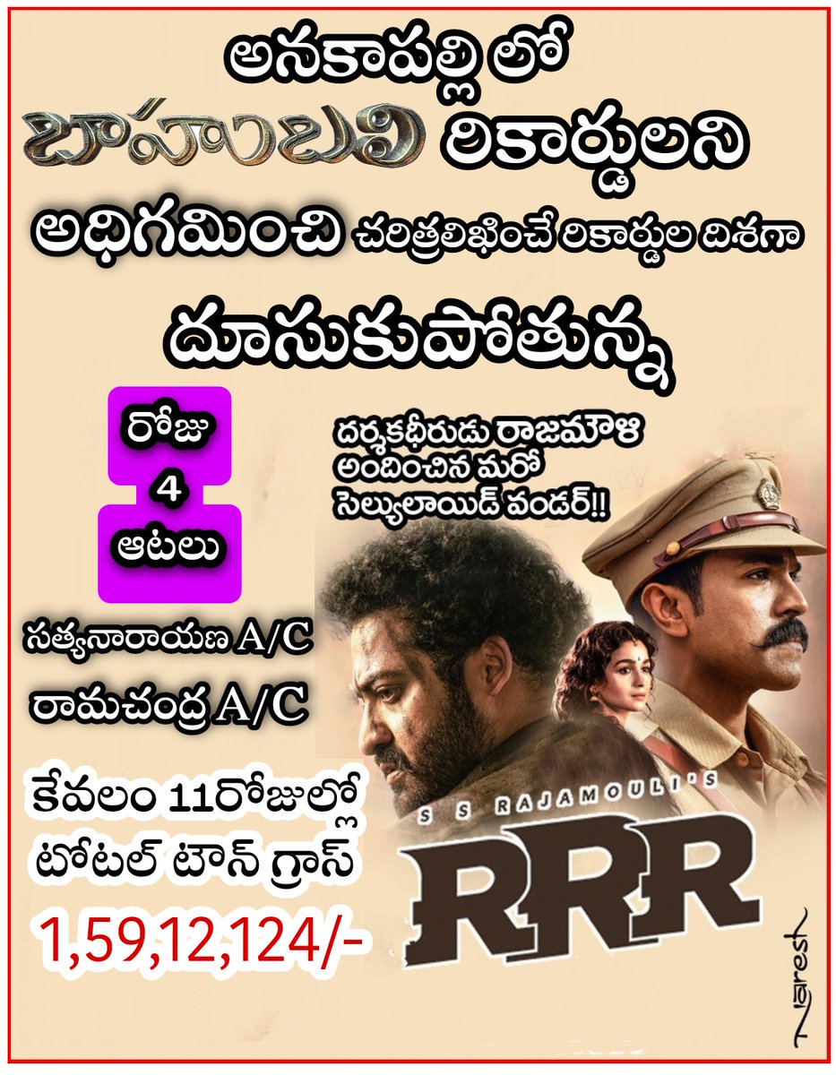 Helping76591887's tweet photo. #ANAKAPALLI
#ALL TIME TOWN RECORD
#RRR https://t.co/bv8mIkXEfp