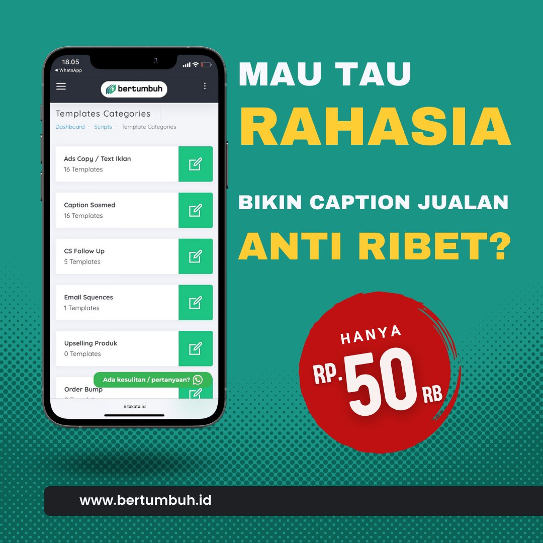 Bikin AdsCopy, Headline, Follow Up Text, Voice Over, atau Deskripsi Produk dalam hitungan DETIK!!!
Kamu tinggal jawab pertanyaan sebaik mungkin tentang produknya, dan biarkan Takata yang bikin Copywritingnya.

Lihat detil dll langsung KLIK ke sini yaa:
linktr.ee/PeluangDigital