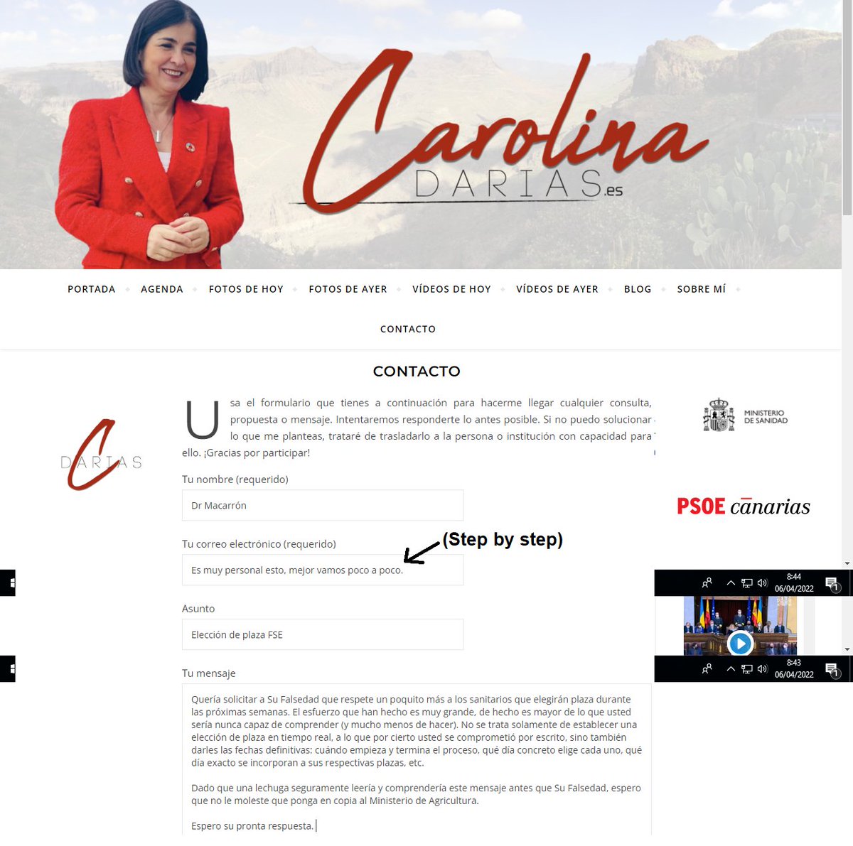DrMacarron's tweet photo. Buenos días, @CarolinaDarias 

Después de un año de protestas por diferentes medios, todavía nada... Quizá no hayamos elegido el canal adecuado, así que te he escrito a través de tu histriónica web personal, espero que no te importe. ¡A ver esa escucha activa! https://t.co/EzyJsxpDSz