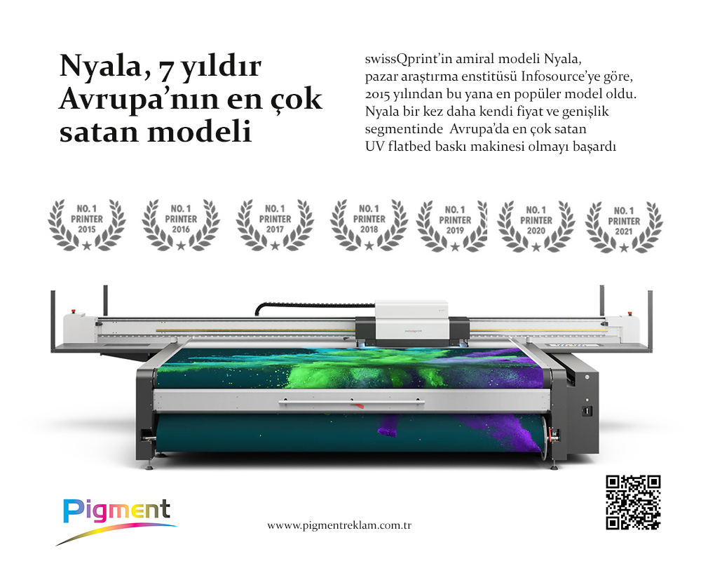 Pigment_Reklam's tweet photo. #swissqprint'in amiral #UV #flatbed #baskı makinesi #Nyala, pazar araştırma enstitüsü #Infosource'a göre 2021 yılında da Avrupa'da en çok satan UV flatbed baskı makinesi olmayı başardı. #trend #ençoksatan #printer https://t.co/TDJWdzpdb0