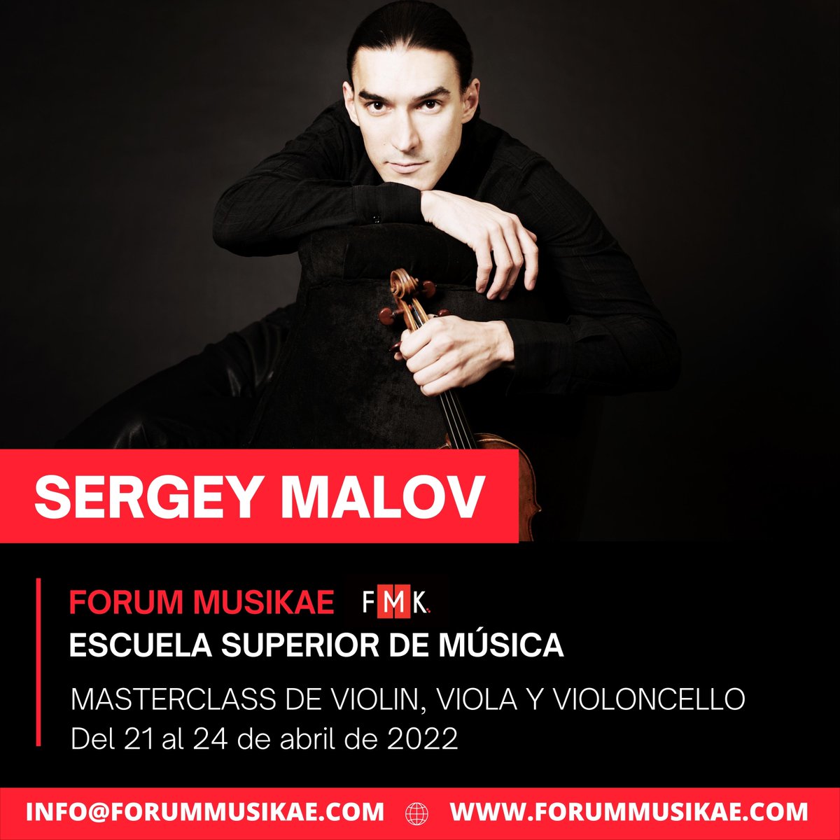 ForumMusikae's tweet photo. Es un privilegio anunciar al excepcional violinista Sergey Malov que impartirá Masterclass de violín, viola y violoncello en la Escuela Superior de Música #ForumMusikae del 21 al 24 de abril de 2022.
https://t.co/sIbQoop2MB
#sergeymalov #masterclassviolin https://t.co/EoEPNKBgwZ