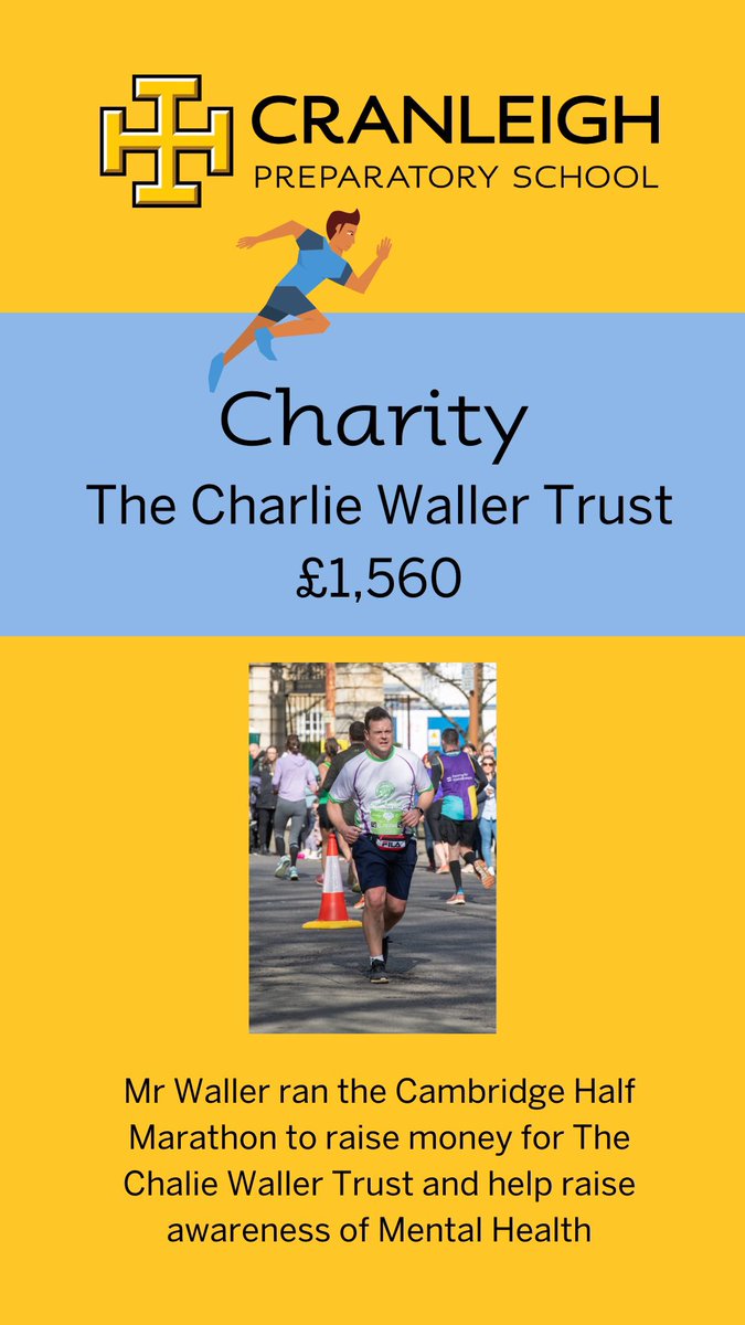 Head of Drama <a href="/PhilWaller3/">Phil Waller</a> raised £1,560 for <a href="/CharlieWallerUK/">The Charlie Waller Trust</a> running the Cambridge half amidst a very busy term! <a href="/CranleighGiving/">Cranleigh Giving</a>