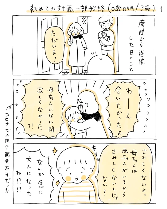 初めての対面、一部始終(0歳0ヶ月/3歳)

#育児漫画 #育児絵日記 