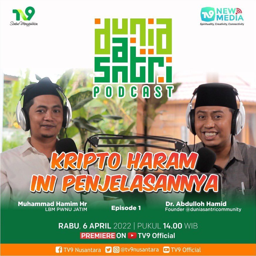 Bagaimana Hukum Kripto? Yuk ikuti Podcast <a href="/duniasantriID/">duniasantri.id</a> bersama Dr. <a href="/doelhamid07/">Abdulloh Hamid</a> &amp; Ust <a href="/HamimHr/">Hamim HR</a>  spesial di <a href="/TV9NUsantara/">TV9 NUsantara</a> 

youtu.be/1SOgp-f7GwA #HukumKripto #RamadanKareem