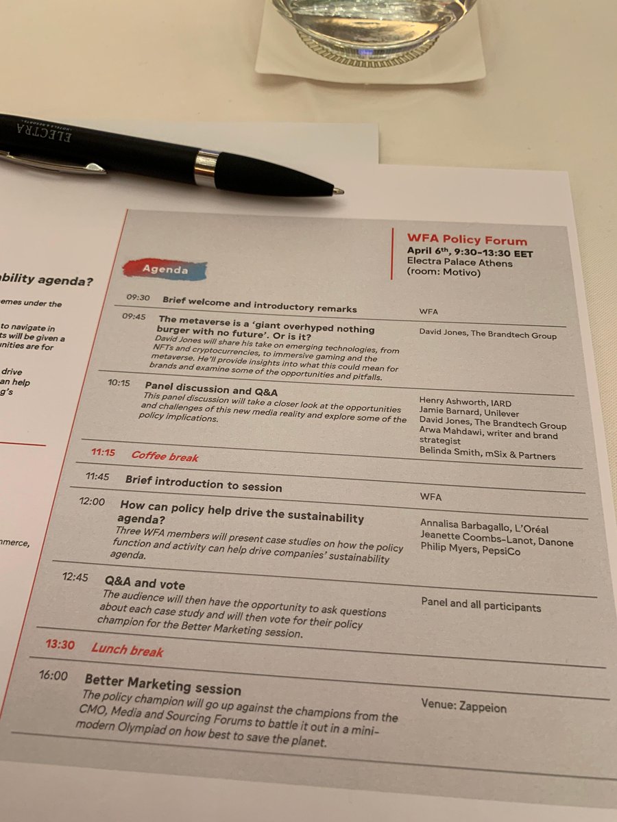 marketing_fin's tweet photo. Eilen tiimimme matkusti Ateenaan @wfamarketers järjestämään Global Marketer Week -tapahtumaan. Viikko starttasi upealla illallisella ja tänään päästään itse asiaan. Ohjelmassa tänään mm. Policy Forum sekä sekä iltapäivä Better Marketing -teeman parissa. #globalmarketerweek #wfa https://t.co/HYB2zXoLn0