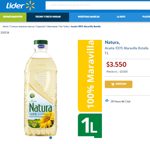 Mauricio_W_WarZ's tweet photo. @OcielTorres3 Es simple especulación y colusión entre los supermercados. Es cuestión de apretar a Walmart (dueño de Supermercados Lider) y que cuente por qué el litro aceite marca Natura en Chile vale 3550 pesos. mientras q Walmart Argentina lo vende  a 1427 pesos el litro.
#Aceitepicoenelojo https://t.co/YZGQqUWiPl