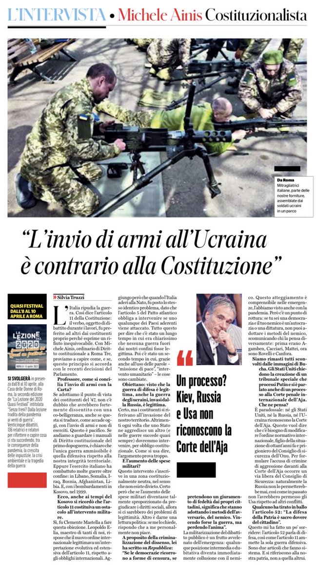 konomoronao's tweet photo. Secondo il costituzionalista Michele Ainis “l’invio di armi all’Ucraina é contrario alla Costituzione” https://t.co/GrfT7ozs6i