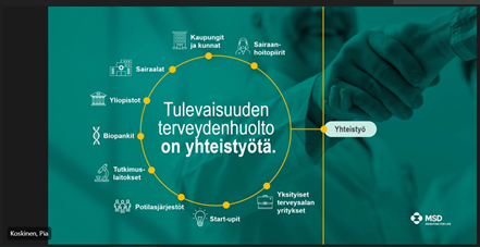 Innokyla's tweet photo. #soteinnovaatioverkosto Pia Koskinen-Kiviranta  @MSDFinland kertoo haasteista, mahdollisuuksista ja onnistumisista soten ekosysteemin partnerina. "Tulevaisuuden terveydenhuolto on avointa ja transparenttia yhteistyötä."
#yhteiskehittäminen https://t.co/z7uuFdWXa7