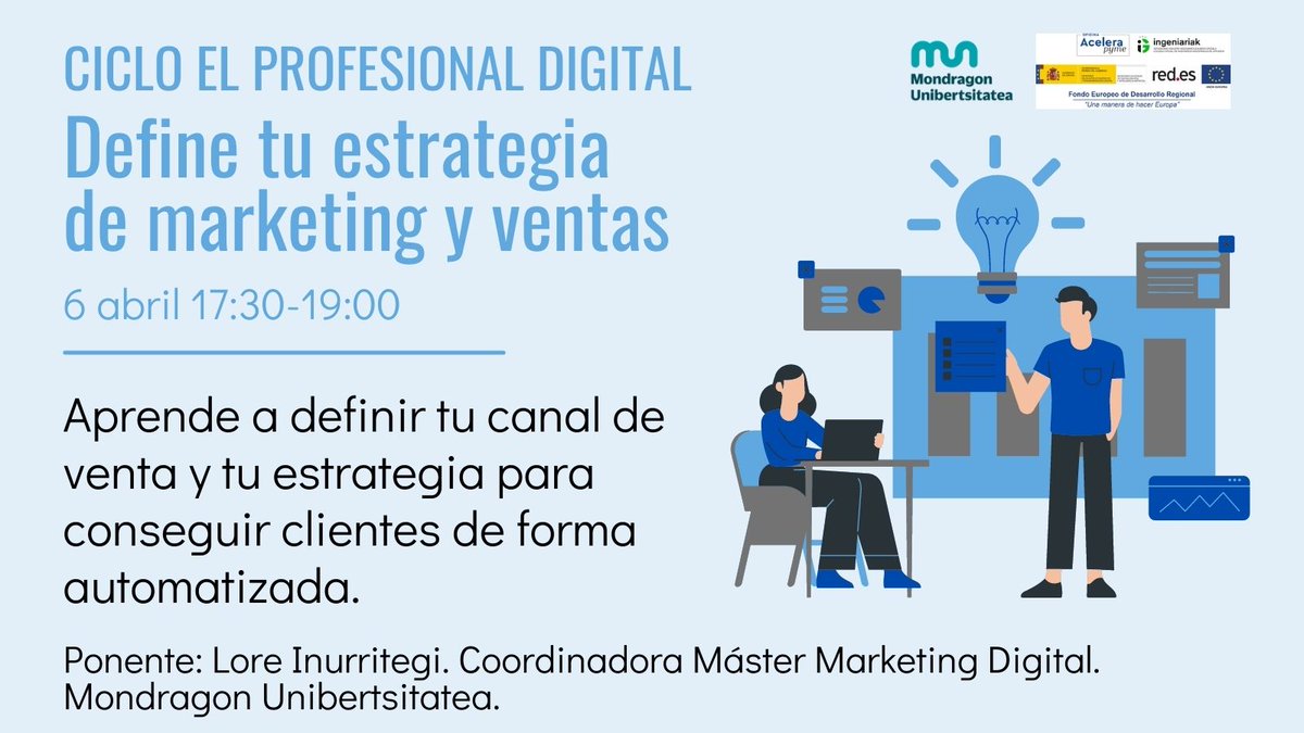 Ingeniariak's tweet photo. ¿Te gustaría aprender a definir estrategias de #marketingdigital para tu #empresa? Echa un vistazo a la jornada organizada con @MUnibertsitatea 👉🏻https://t.co/lzp1BluLqZ ¡Inscripciones gratuitas! ✍️ #TransformacionDigital #OficinasAcelerapyme #FEDER https://t.co/BCngj61VfN