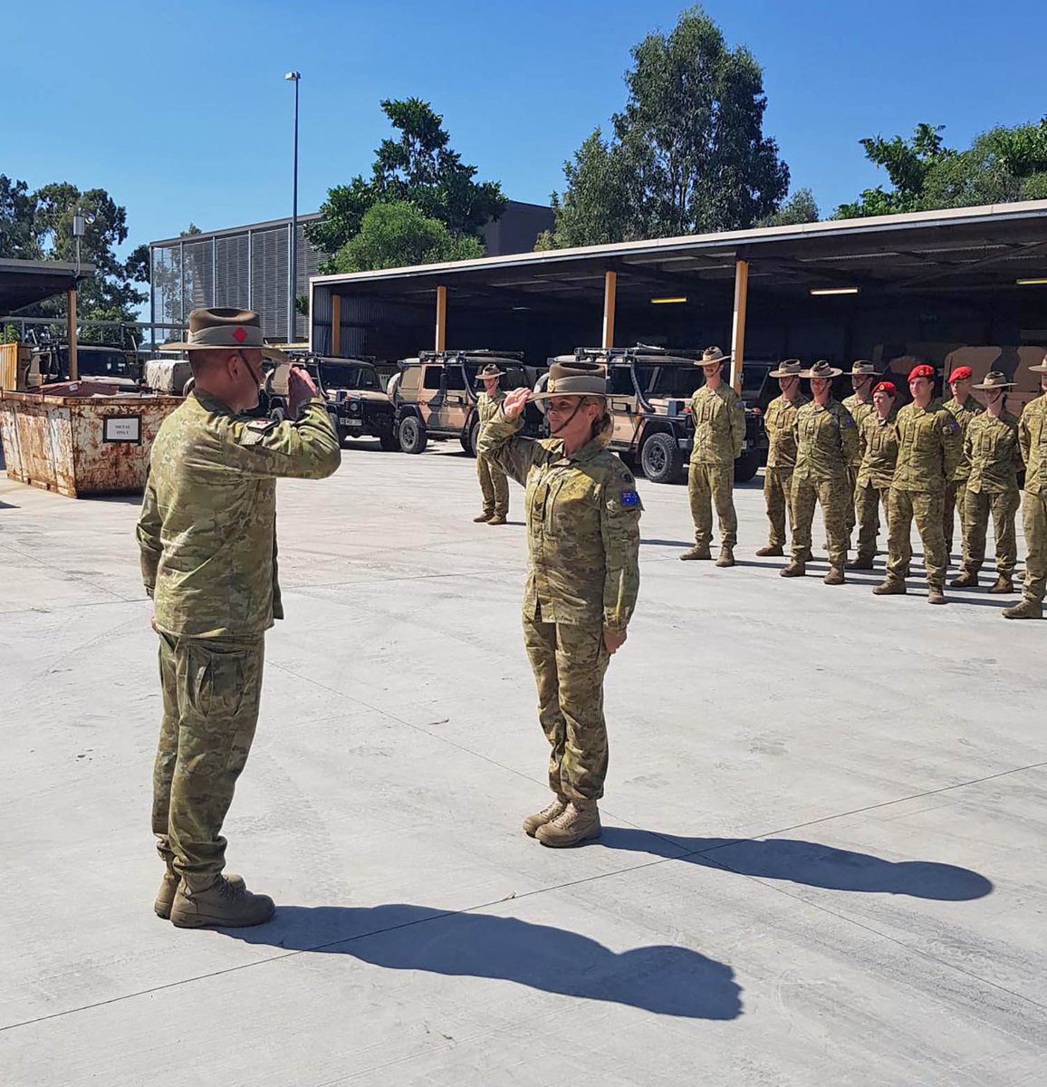 Comd_1_AS_Div's tweet photo. It was great to spend some time with 1st Military Police Battalion’s Delta Company at Gallipoli Barracks yesterday and promote one of the Army’s newest Sergeants, Vanessa Thompson. Congratulations, Sergeant Thompson 👏 #ArmyPromotion #YourADF #MilitaryPolice https://t.co/a9jX7TIJ60