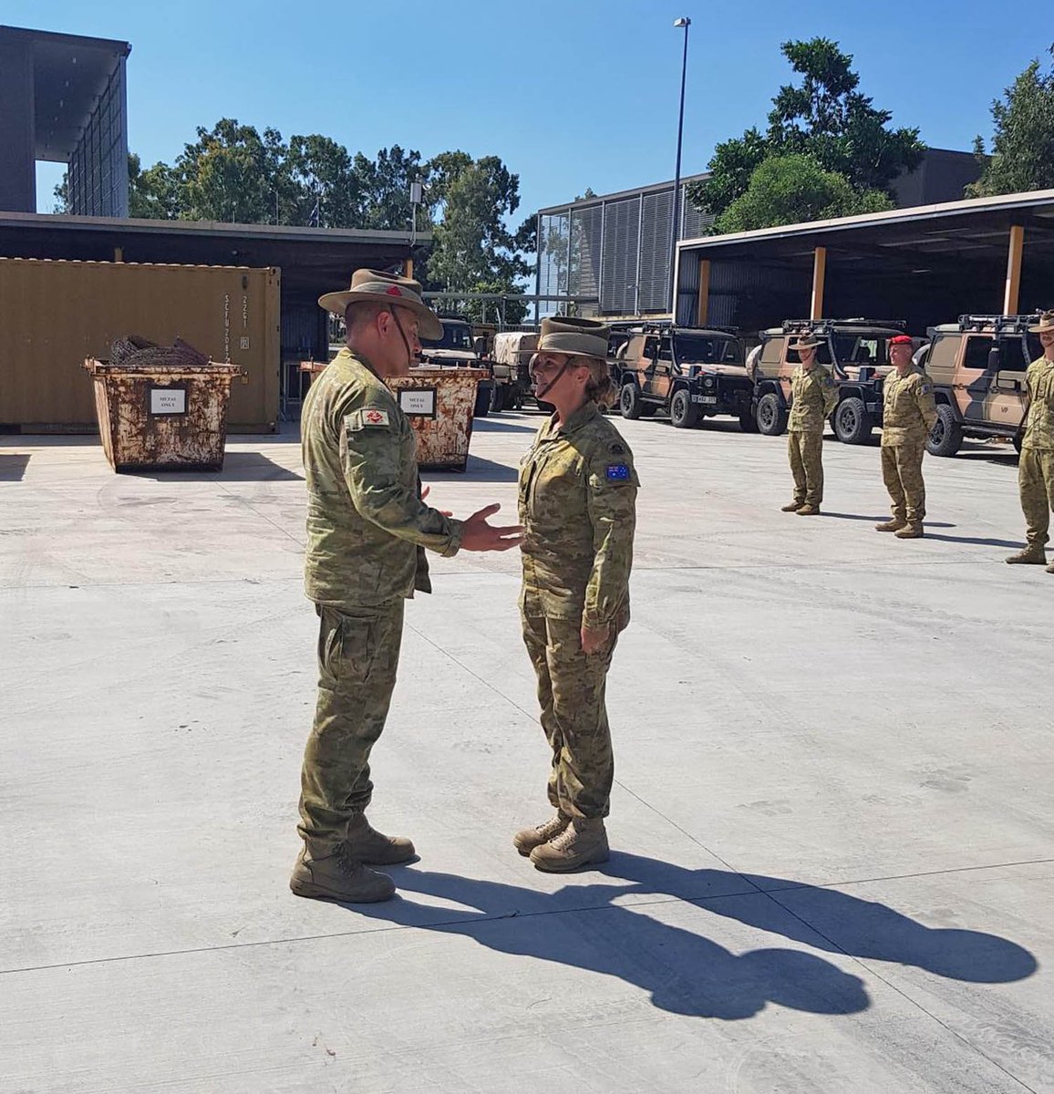 Comd_1_AS_Div's tweet photo. It was great to spend some time with 1st Military Police Battalion’s Delta Company at Gallipoli Barracks yesterday and promote one of the Army’s newest Sergeants, Vanessa Thompson. Congratulations, Sergeant Thompson 👏 #ArmyPromotion #YourADF #MilitaryPolice https://t.co/a9jX7TIJ60