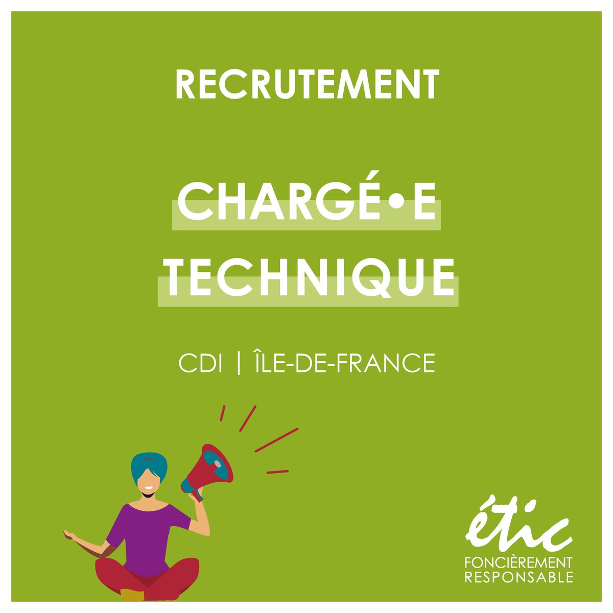 [ OFFRE D’EMPLOI 💼 I ETIC #recrute ]

Vous souhaitez un travail qui a du sens, tout en étant exigeant ? 

Rejoignez l'équipe d’ETIC en Île-de-France en tant que chargé‧e technique dès le mois de mai 2022 ! 

Pour postuler ➡️ bit.ly/3DEK7aF 

#Recrutement  #cdi #Emploi