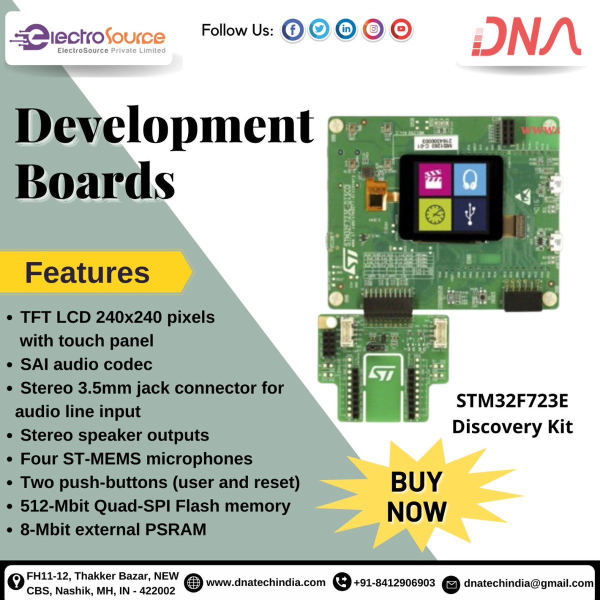 dnatechindia's tweet image. Development Boards 
STM32F723E Discovery Kit
#developmentboards #stm32f723e #discovery #kit #ElectronicsComponents  #students #collegelife #classproject #miniproject #collegeproject #engineeringstudent #engineering #InnovateTheFuture #iotsolutions #shopping #nashik