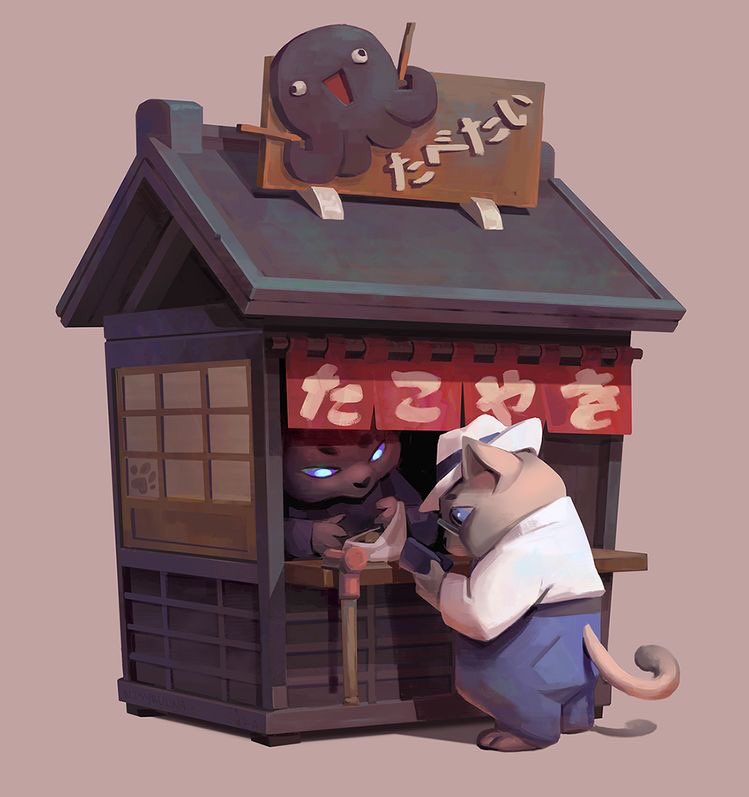 erindraws's tweet photo. personal project(: created this cute takoyaki stand as based on Natalia Tsybulina's concept called "Takoyaki and Cats". experimented with lighting, hope I did it justice! https://t.co/d6WVKau3Lw