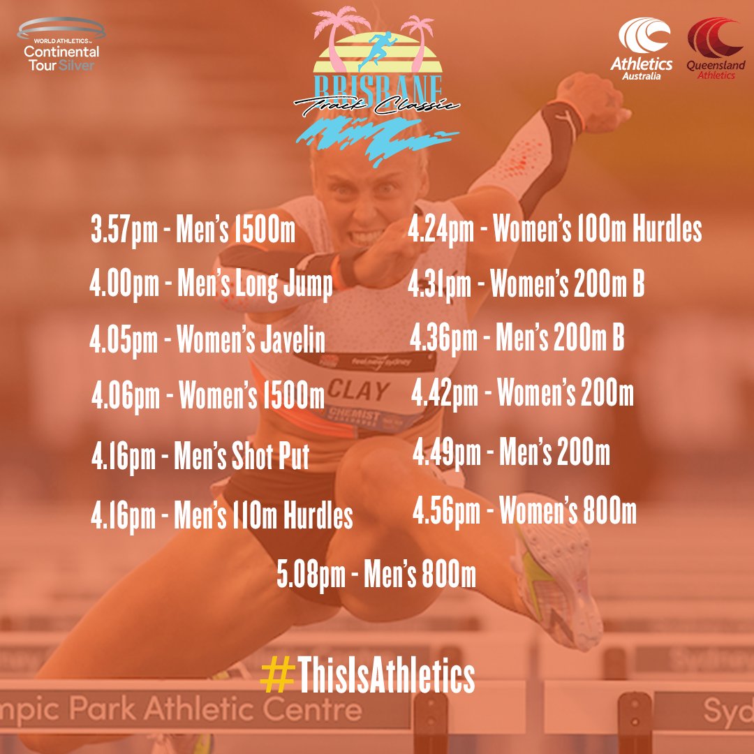 The 2022 <a href="/chemistwhouse/">Chemist Warehouse</a> Brisbane Track Classic Timetable &amp; Entries are out NOW. Find out more at: bit.ly/BTCEventPage

If you haven't already, purchase your ticket now at: bit.ly/Tickets-BTC2022

<a href="/qldathletics/">Queensland Athletics</a> #ThisIsAthletics