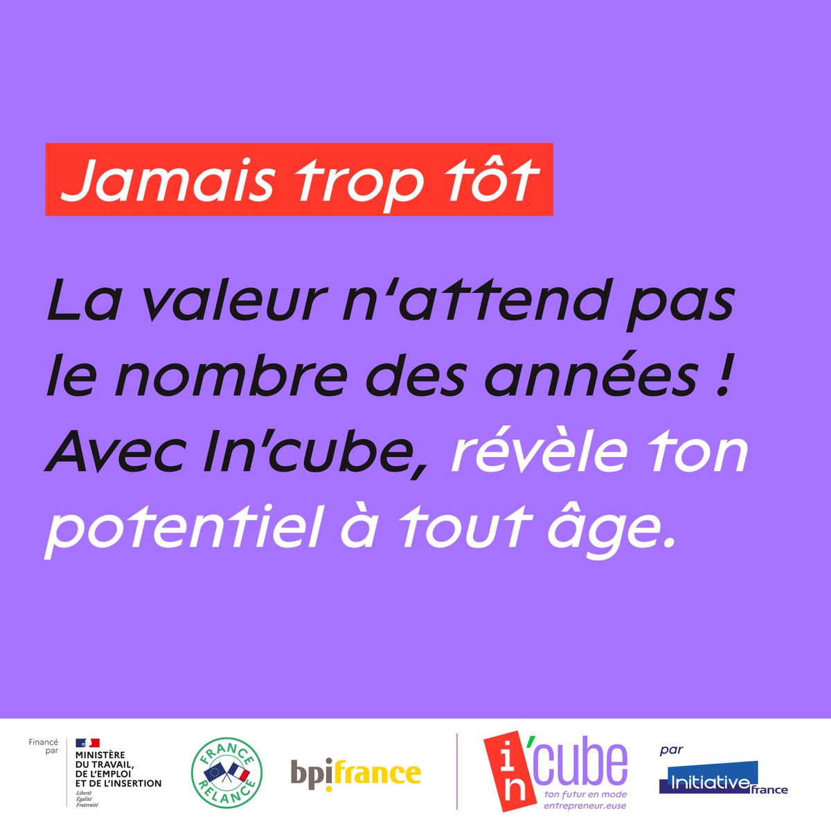 Qui a dit qu’on ne pouvait pas créer son entreprise avant 30 ans ? 

Dans le réseau #InitiativeOccitanie nous croyons au potentiel des jeunes #entrepreneurs💪 

Découvre 𝗜𝗻'𝗰𝘂𝗯𝗲, un programme complet et gratuit pour accompagner les créateurs.trices de moins de 30 ans  🚀