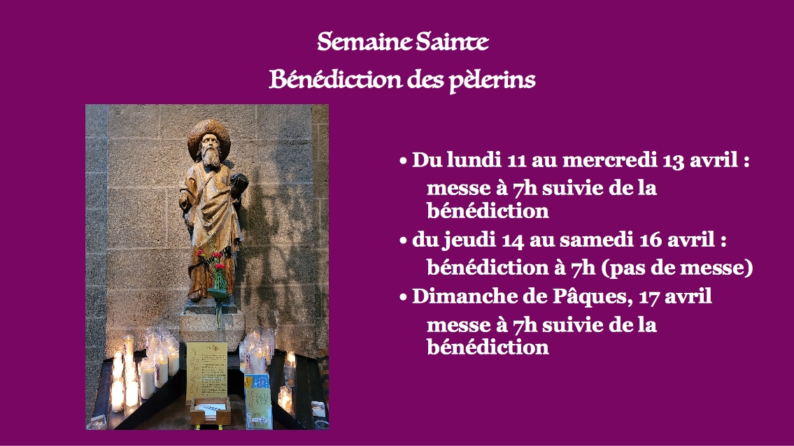 cathedraledupuy's tweet photo. Les horaires de la bénédiction des pèlerins pendant la Semaine Sainte à la cathédrale Notre-Dame du Puy en Velay.
#Compostelle #CheminDeStJacques #LePuyEnVelay #PuyEnVelay #StJacquesDeCompostelle #CaminoDeSantiago #SantiagoDeCompostela #BuenCamino #Ultreia
@DioceseduPuy https://t.co/Ncs4DNaPq7