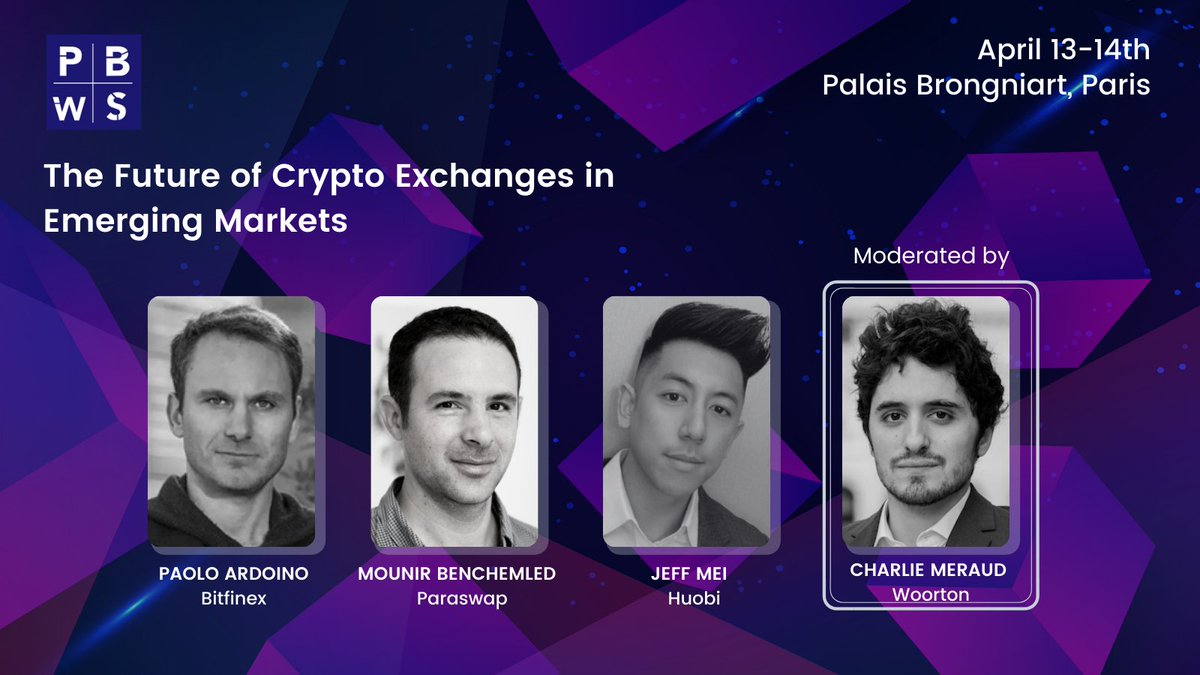 How are exchanges being approached in emerging markets? 

Meet  @paoloardoino @bitfinex @mounibec @paraswap 
@JeffHuobi @HuobiGlobal 
on 14th at Palais Brongniart, Paris.

The panel will be moderated by Charlie Meraud @woorton 

#PBWS2022 #BuildTheNextWeb